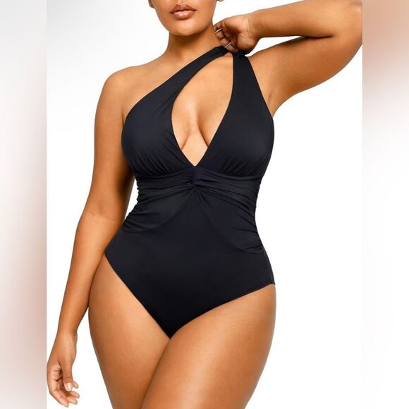 SHAPELLX Tummy Control Swimsuit Women Ruched V Neck One Piece Black 3XL NWT - Picture 1 of 12